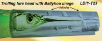 Osprey trolling lure with a ballyhoo head inlay within the trolling head Osprey trolling lure with a ballyhoo head inlay within the trolling head