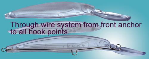 through wire system crankbaits. Open level deep diving swimmer crank bait.