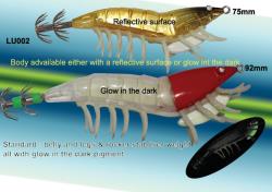 Osprey soft baits. Soft gel or soft plastic prawns. krill, fish,squids and  cuttlefish.