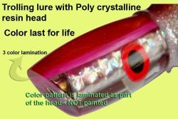 Osprey Poly crystalline trolling lure head with laminated color band for DIY use- fit your own skirt