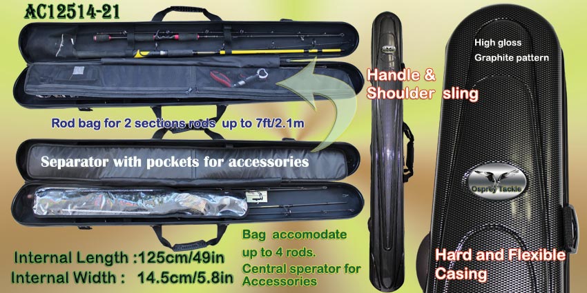 Osprey Rod carrier bags. Rod bags for 4 and 6 rods with central seperator  for fishing accessories