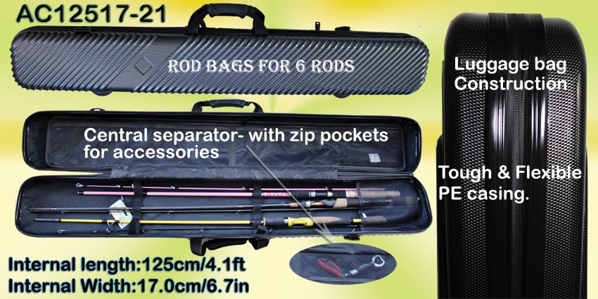 Osprey Rod carrier bags. Rod bags for 4 and 6 rods with central seperator  for fishing accessories