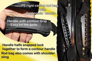 Rod carrier bag. Rod bags with ergonomic contour shape handle for easy on the hand when carrying the bag Rod carrier bag. Rod bags with ergonomic contour shape handle for easy on the hand when carrying the bag