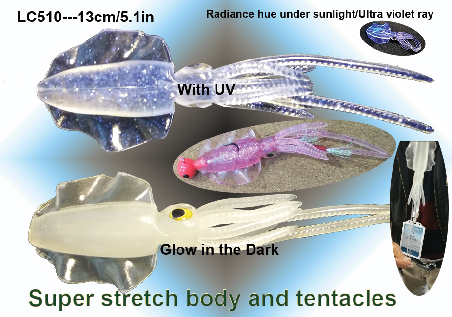 5x 90mm Glow Squid Soft Plastic Fishing Lures Lure Shrimp Game Snapper Rigs PFS 